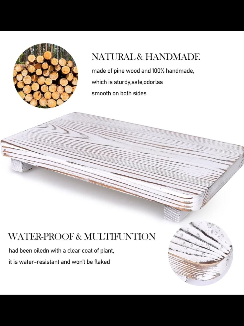 Bathroom Counter Tray Wood Pedestal Stand White Kitchen Countertop